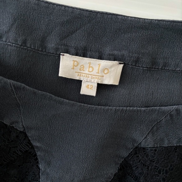 Pablo by Gerard Darel Silk Lace Cap Sleeve Blouse Charcoal - Picture 5 of 8